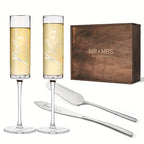 AW BRIDAL Champagne Flutes Bride and Groom Set of 2 Wedding Cake Knife Set Christmas Bridal Shower