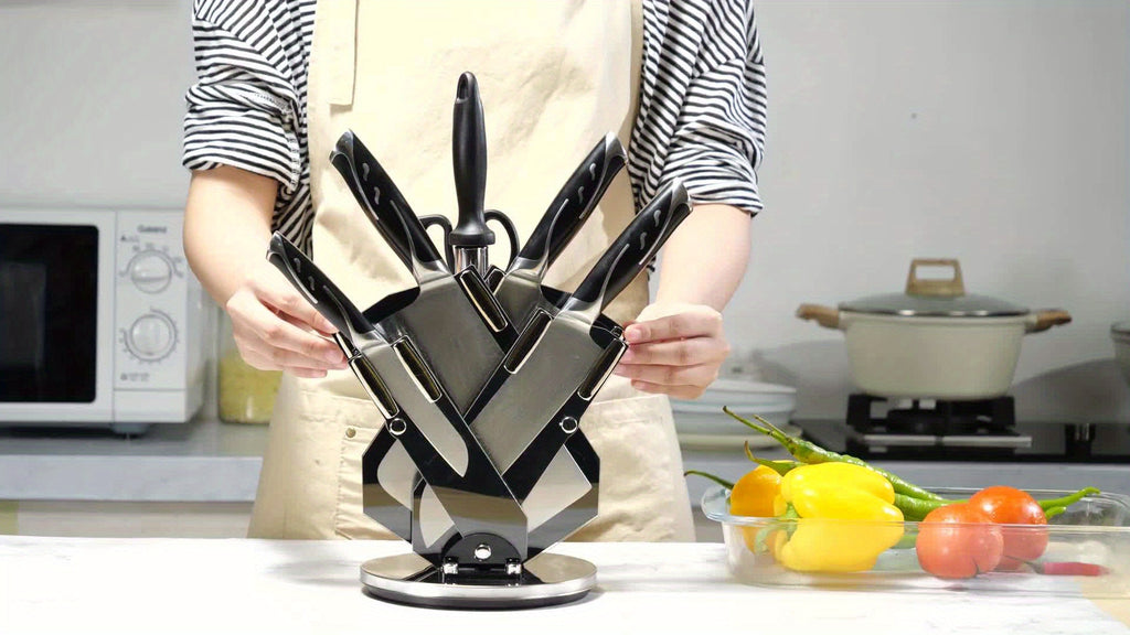 7pcs Damascus Pattern Stainless Steel Kitchen Knife Set with Universal Knife Holder