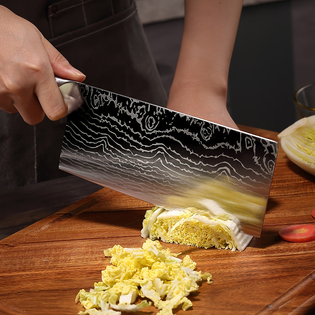 7pcs Damascus Pattern Stainless Steel Kitchen Knife Set with Universal Knife Holder