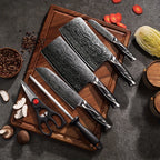 7pcs Damascus Pattern Stainless Steel Kitchen Knife Set with Universal Knife Holder