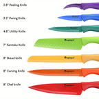 Kitchen Knife Set Dishwasher Safe Sharp Stainless Steel  Professional with Sheaths 14pcs Rainbow 7 Knives/7 Blade Guards Non Stick