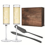 AW BRIDAL Champagne Flutes Bride and Groom Set of 2 Wedding Cake Knife Set Christmas Bridal Shower