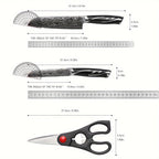 7pcs Damascus Pattern Stainless Steel Kitchen Knife Set with Universal Knife Holder