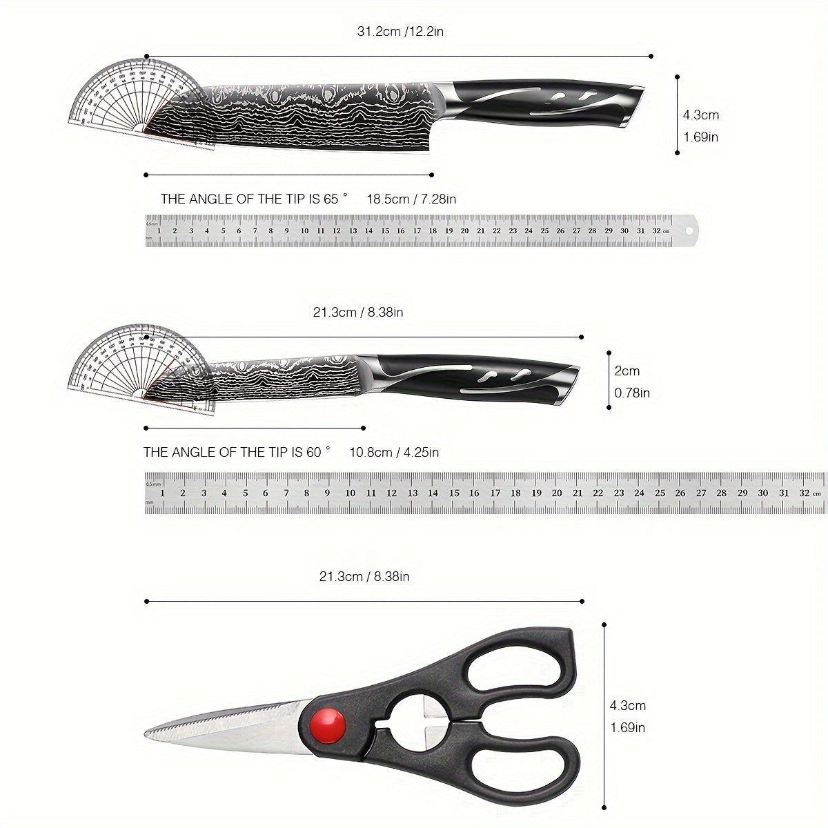 7pcs Damascus Pattern Stainless Steel Kitchen Knife Set with Universal Knife Holder