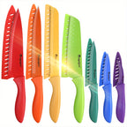 Kitchen Knife Set Dishwasher Safe Sharp Stainless Steel  Professional with Sheaths 14pcs Rainbow 7 Knives/7 Blade Guards Non Stick