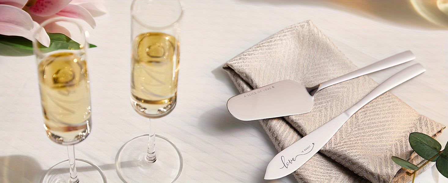 AW BRIDAL Champagne Flutes Bride and Groom Set of 2 Wedding Cake Knife Set Christmas Bridal Shower