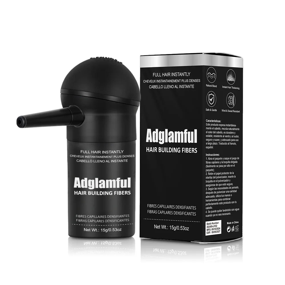 "Adglamful Hair Fiber Kit 15g Unisex Adds Volume Conceals Thinning Fills Hairline
