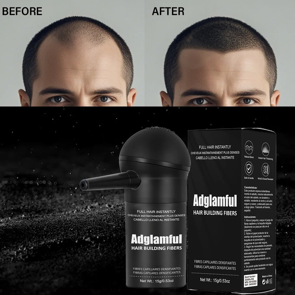 "Adglamful Hair Fiber Kit 15g Unisex Adds Volume Conceals Thinning Fills Hairline