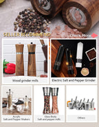 Wood Salt and Pepper Mills Set (with spare ceramic and brush)  Kitchen