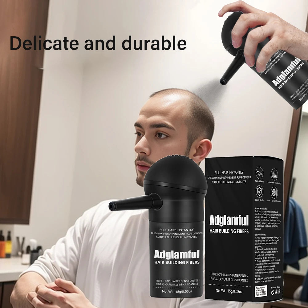 "Adglamful Hair Fiber Kit 15g Unisex Adds Volume Conceals Thinning Fills Hairline