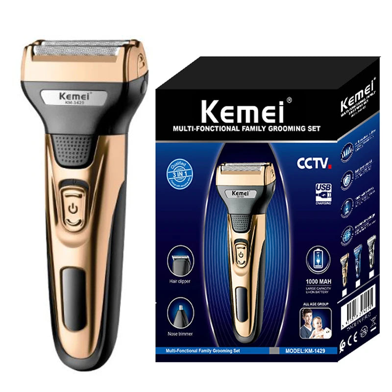 Kemei 3in1 grooming kit electric shaver for men rechargeable