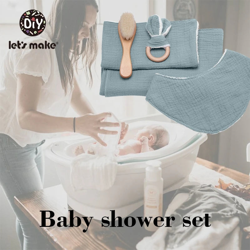 Baby Bath Toy Set Cotton Blanket Saliva Towel Rabbit Bracelet Gift