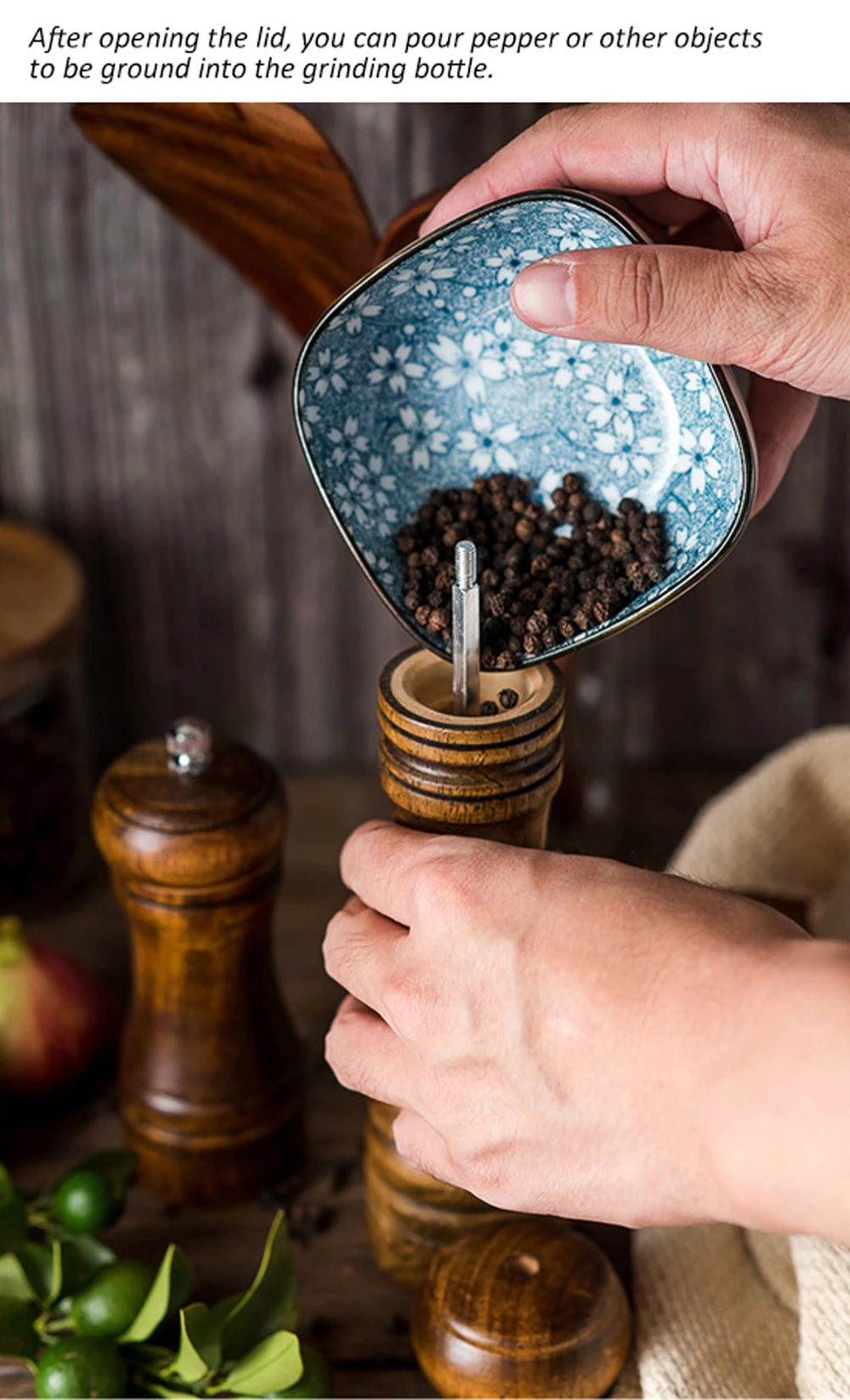 5" 8" 10"  Salt and Pepper Grinder Solid Wood with Strong Adjustable Ceramic Grinder Kitchen Tools