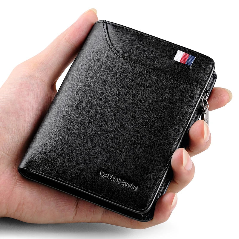 Genuine Leather Wallet Men's Business Card Holder Short Zipper