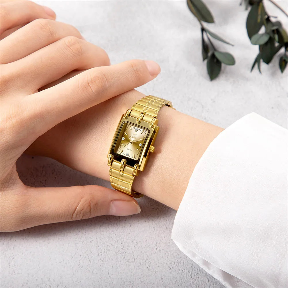 Luxury Gold Bracelet Wristwatch Quartz Watch For Men Women relogio masculino L1018