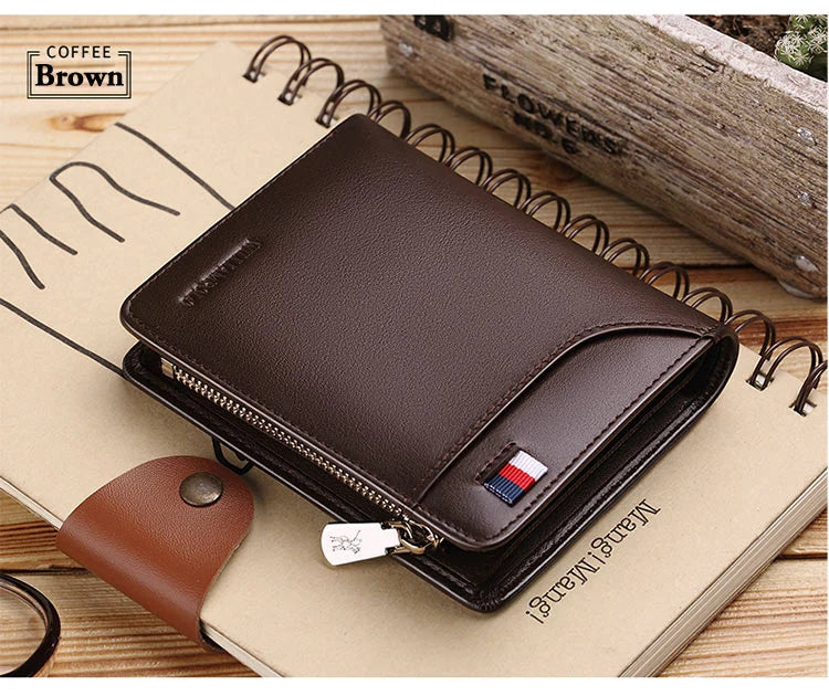 Genuine Leather Wallet Men's Business Card Holder Short Zipper