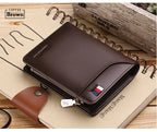 Genuine Leather Wallet Men's Business Card Holder Short Zipper