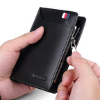 Genuine Leather Wallet Men's Business Card Holder Short Zipper