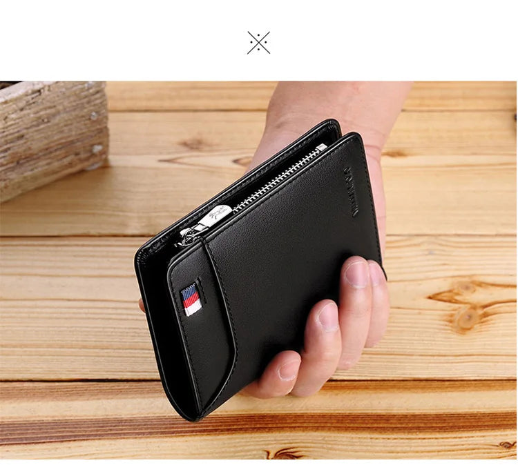 Genuine Leather Wallet Men's Business Card Holder Short Zipper