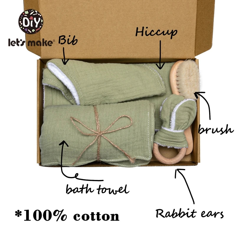 Baby Bath Toy Set Cotton Blanket Saliva Towel Rabbit Bracelet Gift