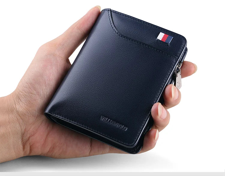 Genuine Leather Wallet Men's Business Card Holder Short Zipper