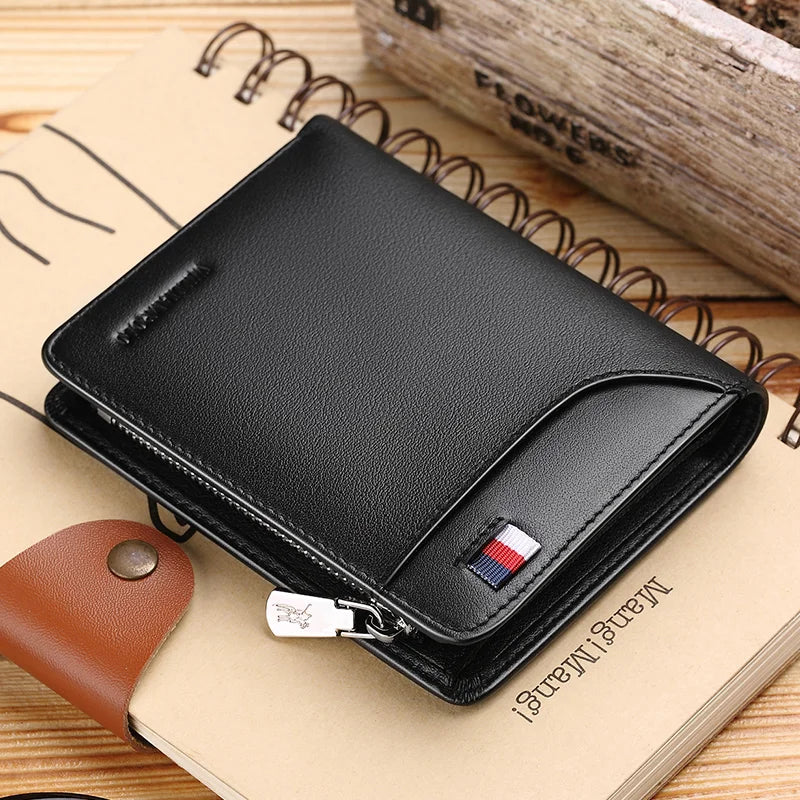 Genuine Leather Wallet Men's Business Card Holder Short Zipper
