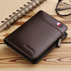 Genuine Leather Wallet Men's Business Card Holder Short Zipper