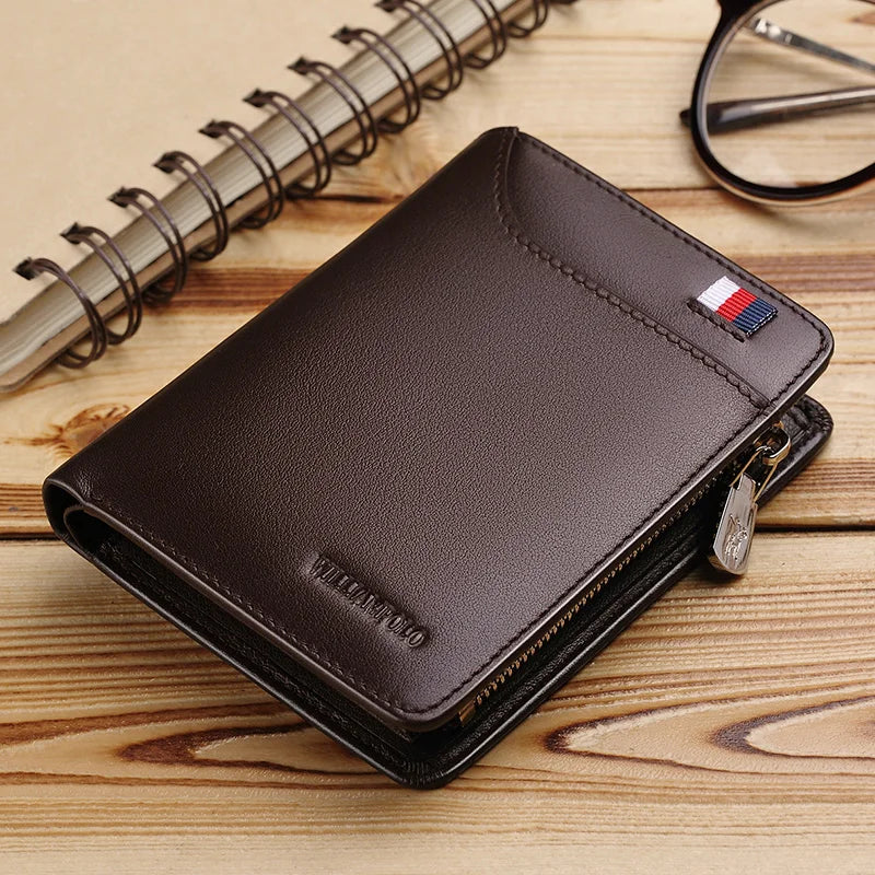Genuine Leather Wallet Men's Business Card Holder Short Zipper