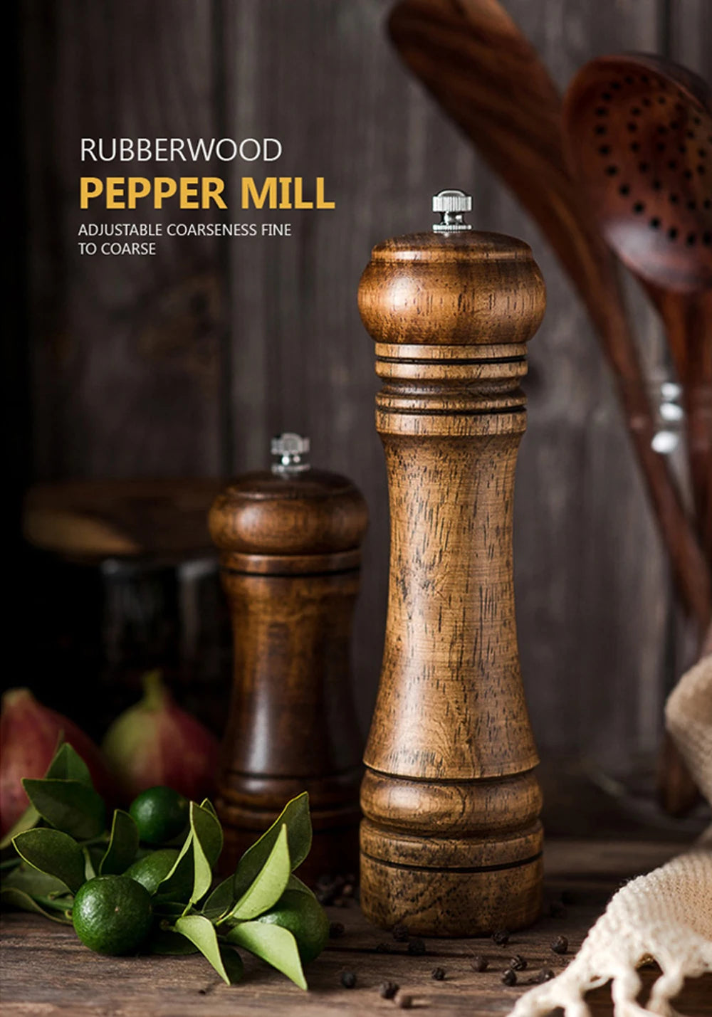 5" 8" 10"  Salt and Pepper Grinder Solid Wood with Strong Adjustable Ceramic Grinder Kitchen Tools
