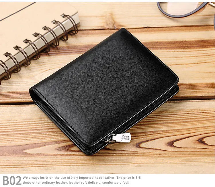 Genuine Leather Wallet Men's Business Card Holder Short Zipper