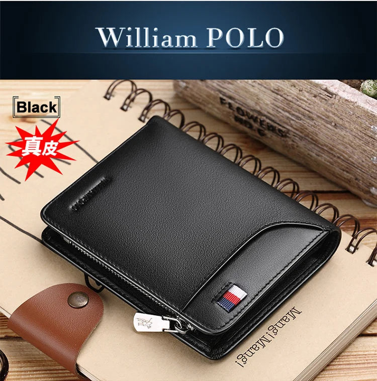 Genuine Leather Wallet Men's Business Card Holder Short Zipper
