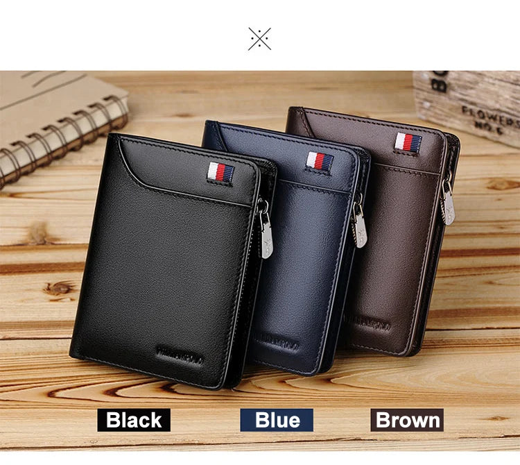 Genuine Leather Wallet Men's Business Card Holder Short Zipper
