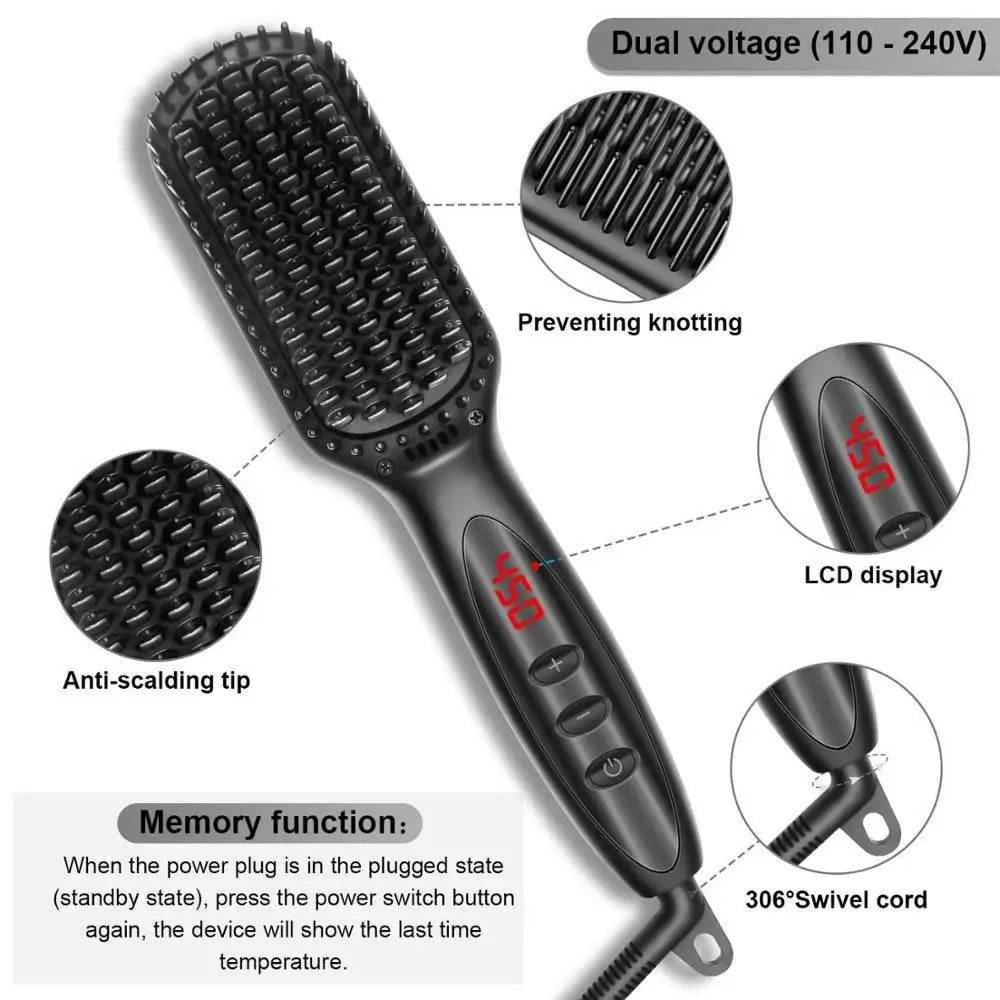 Heating Straightening Comb Brush Men Quick Beard Straightener Styling Iron Smoothing Comb