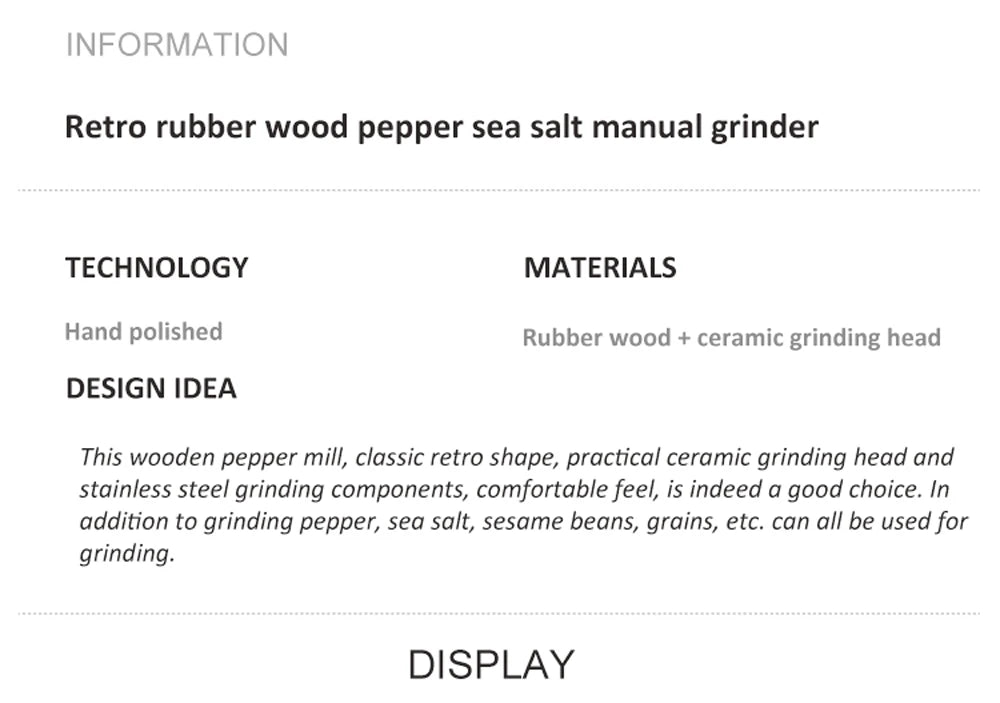 5" 8" 10"  Salt and Pepper Grinder Solid Wood with Strong Adjustable Ceramic Grinder Kitchen Tools