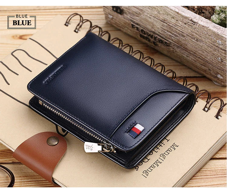 Genuine Leather Wallet Men's Business Card Holder Short Zipper