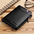 Genuine Leather Wallet Men's Business Card Holder Short Zipper