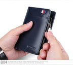 Genuine Leather Wallet Men's Business Card Holder Short Zipper