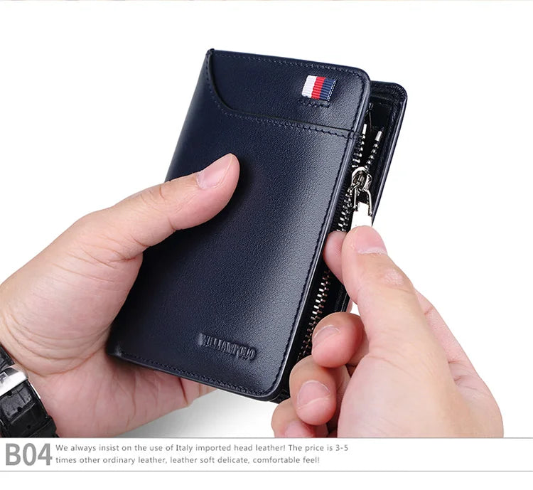 Genuine Leather Wallet Men's Business Card Holder Short Zipper