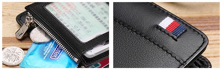 Genuine Leather Wallet Men's Business Card Holder Short Zipper