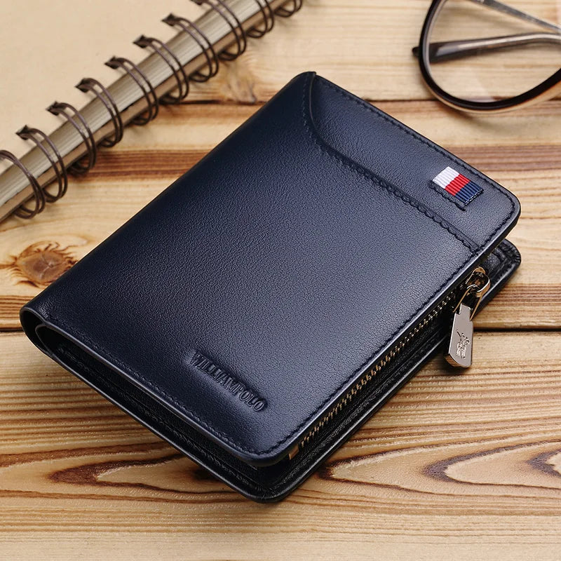 Genuine Leather Wallet Men's Business Card Holder Short Zipper