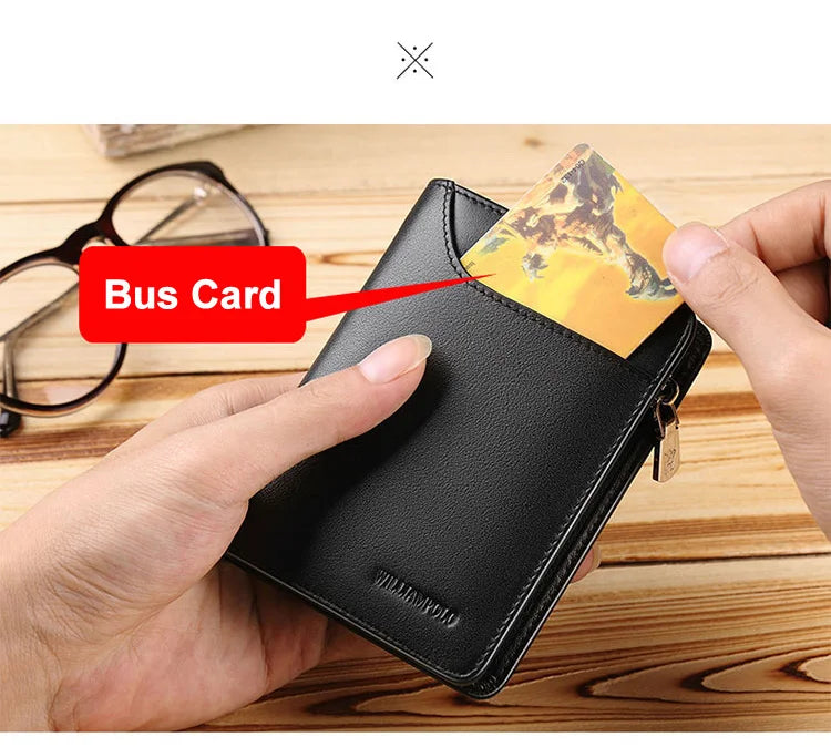 Genuine Leather Wallet Men's Business Card Holder Short Zipper