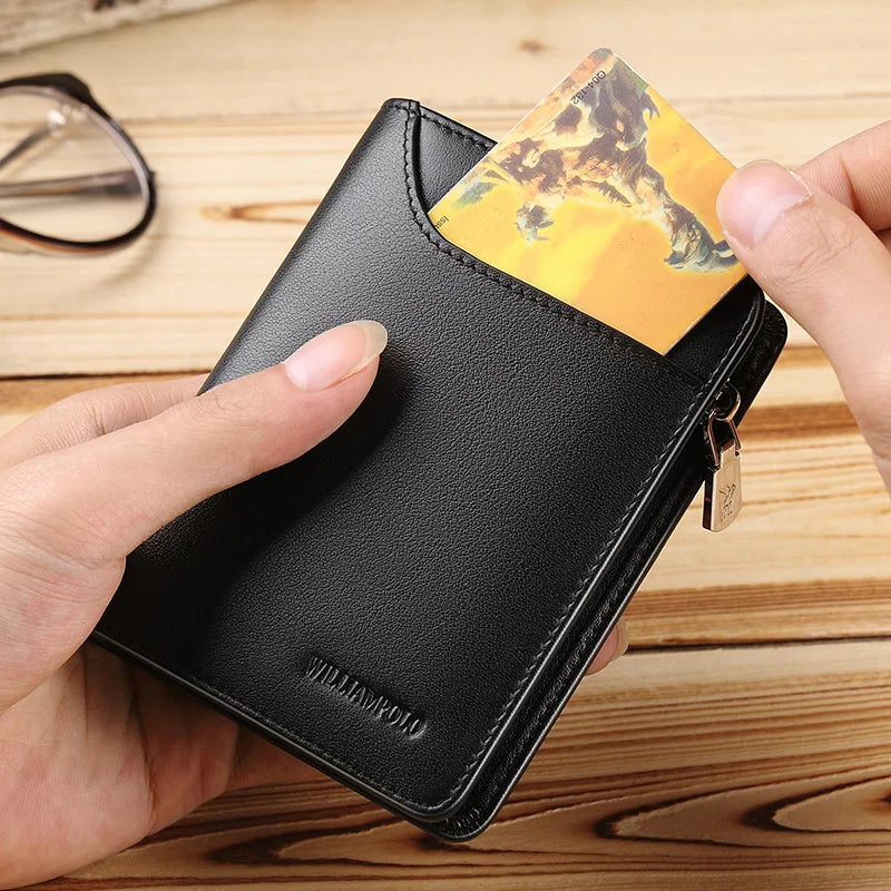 Genuine Leather Wallet Men's Business Card Holder Short Zipper