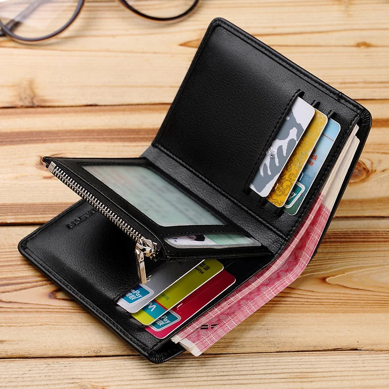 Genuine Leather Wallet Men's Business Card Holder Short Zipper