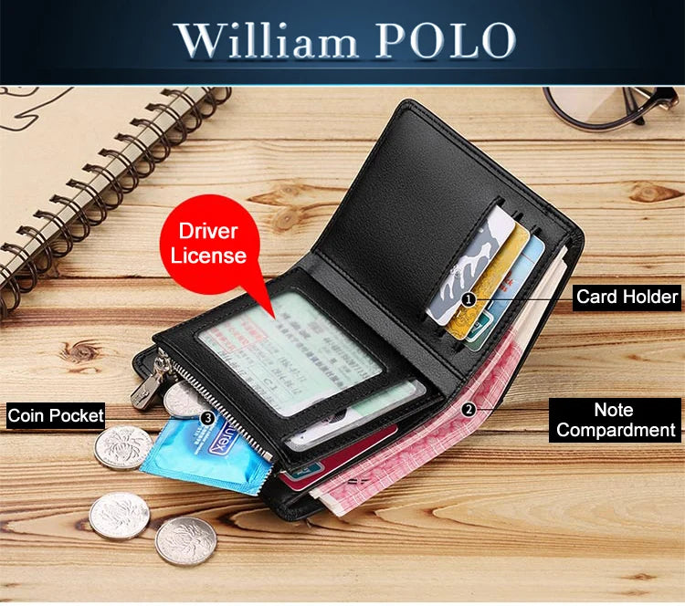 Genuine Leather Wallet Men's Business Card Holder Short Zipper