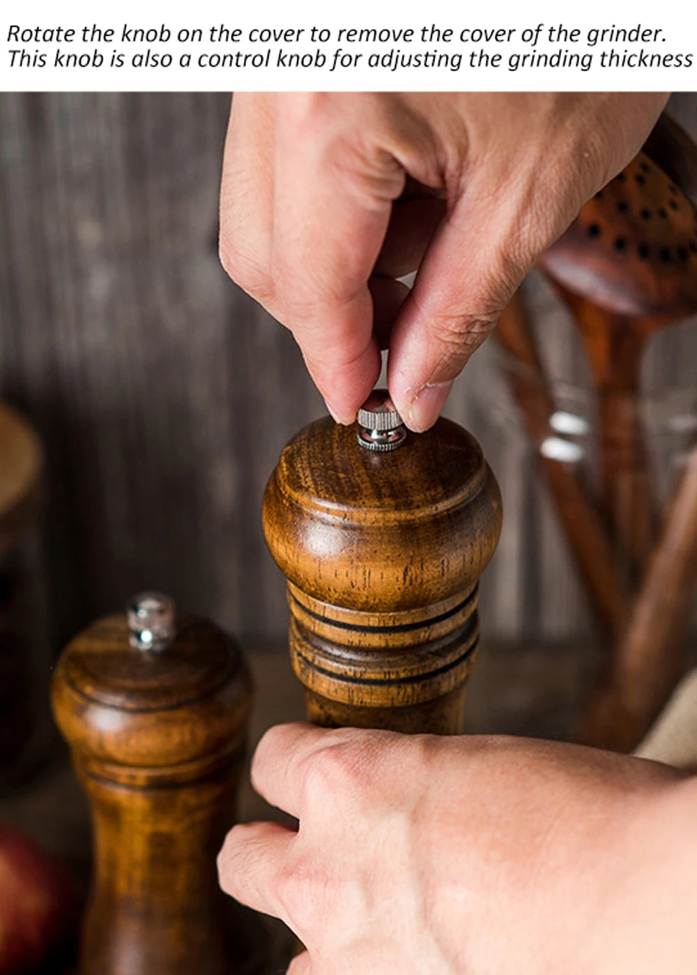 5" 8" 10"  Salt and Pepper Grinder Solid Wood with Strong Adjustable Ceramic Grinder Kitchen Tools