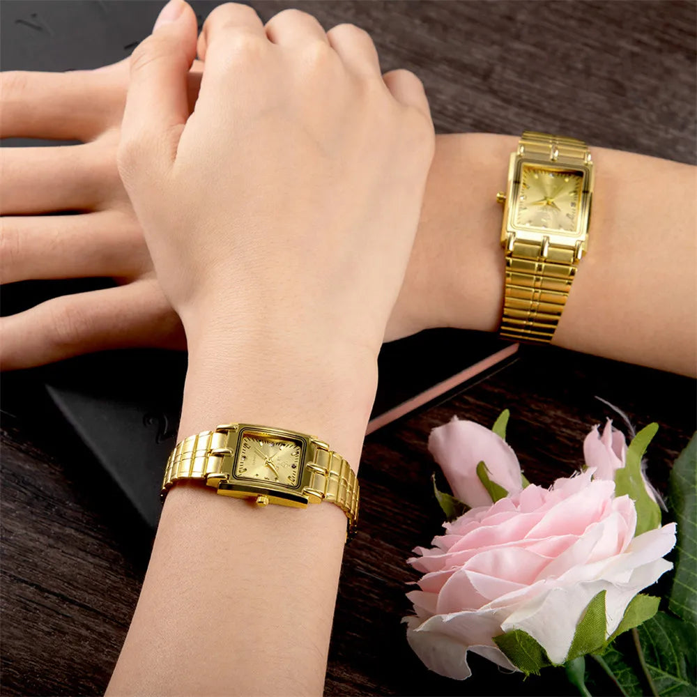 Luxury Gold Bracelet Wristwatch Quartz Watch For Men Women relogio masculino L1018