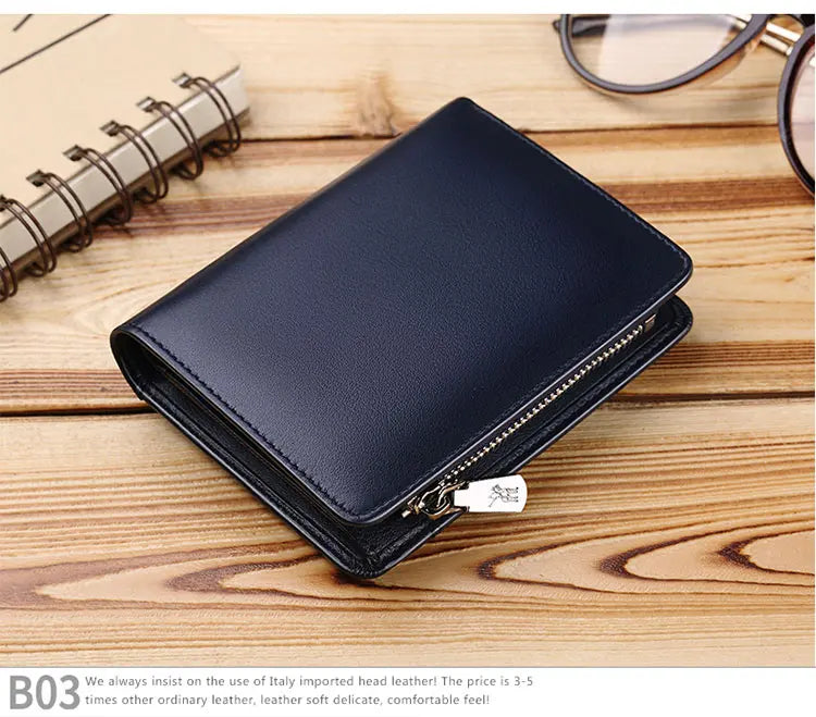 Genuine Leather Wallet Men's Business Card Holder Short Zipper