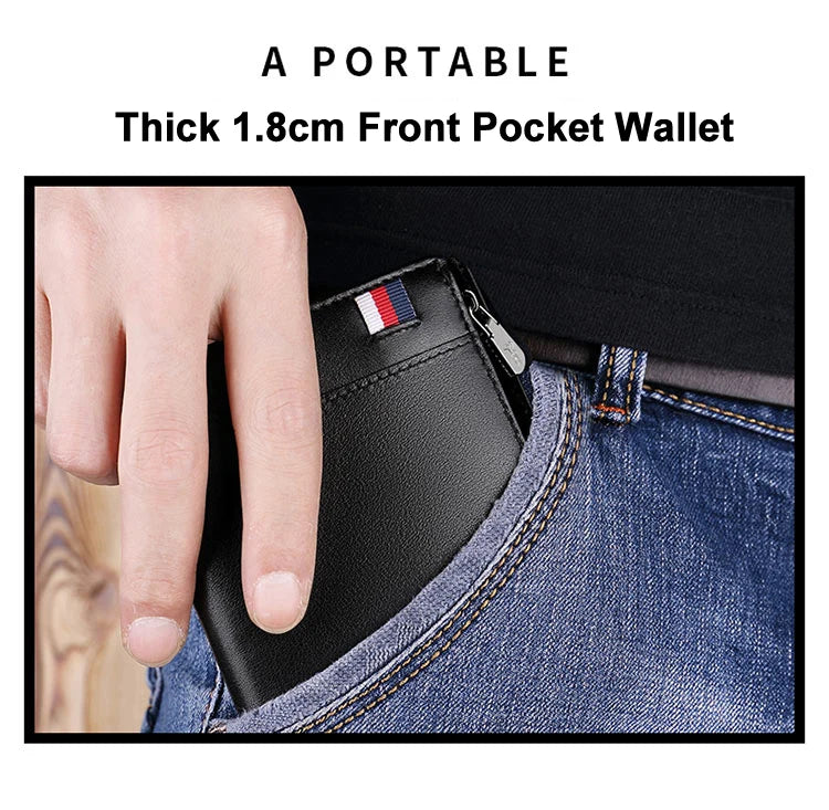 Genuine Leather Wallet Men's Business Card Holder Short Zipper