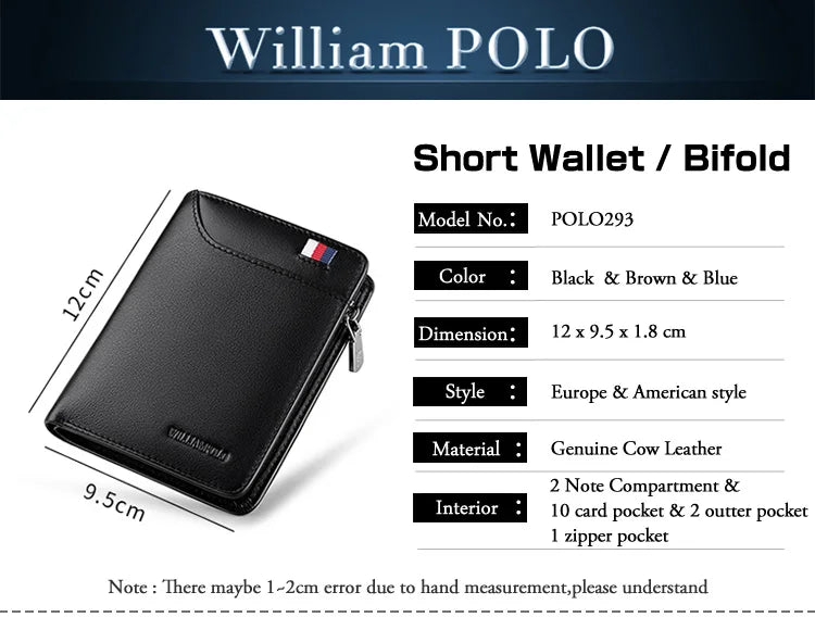 Genuine Leather Wallet Men's Business Card Holder Short Zipper