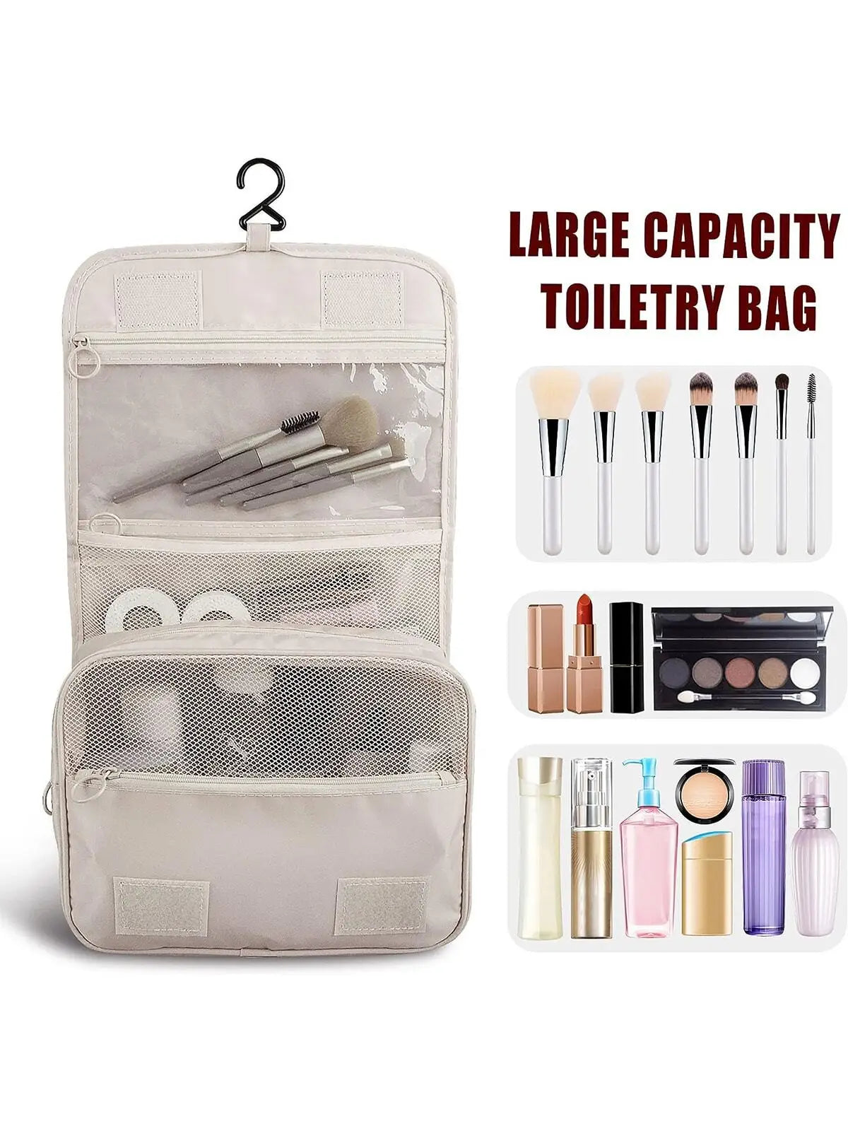 Travel Makeup Bag Waterproof Toiletries Organizer Hook Wash Storage